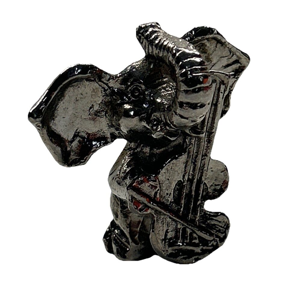 Vintage Spoontiques Pewter Miniature Elephant Playing Cello Figure
